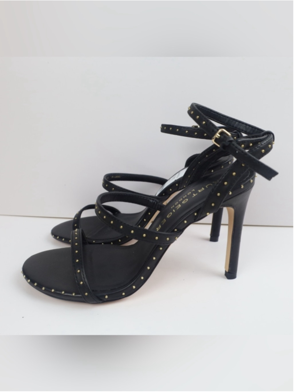 Kurt Geiger Portia Black Leather Gold Studded Strappy Heel Sandal -36.5/6.5 0511 - Picture 4 of 15